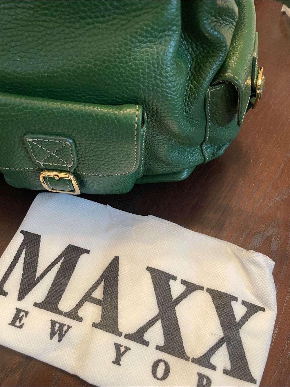 Maxx New York Green Pebbled Leather Shoulder Bag with Gold Hardware - Picture 8 of 10